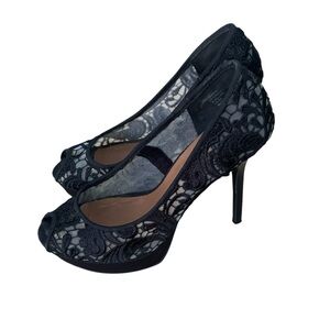 🔴Mix No. 6 Black Lace Peep-Toe Heels